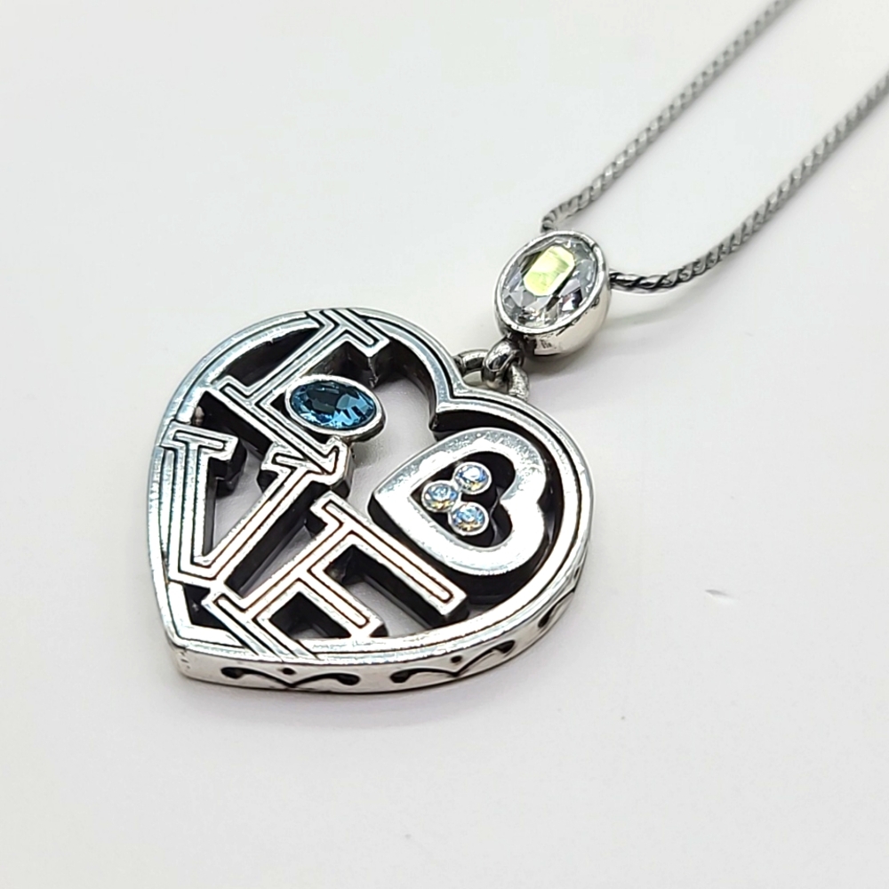 $78 Brighton "Fashionista Love" Bejeweled Modern Heart Pendant! Rare & Retired!
